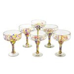 Handblown margarita glasses, 'Confetti Festival' (set of 6) - Set of 6 Multicolor Hand Blown Glass Margarita Glasses