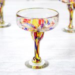 Handblown margarita glasses, 'Confetti Festival' (set of 6) - Set of 6 Multicolor Hand Blown Glass Margarita Glasses