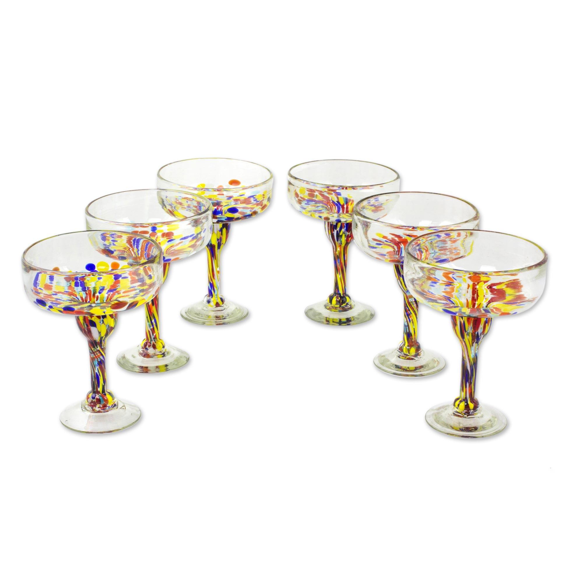 Set of 6 Multicolor Hand Blown Glass Margarita Glasses - Confetti ...