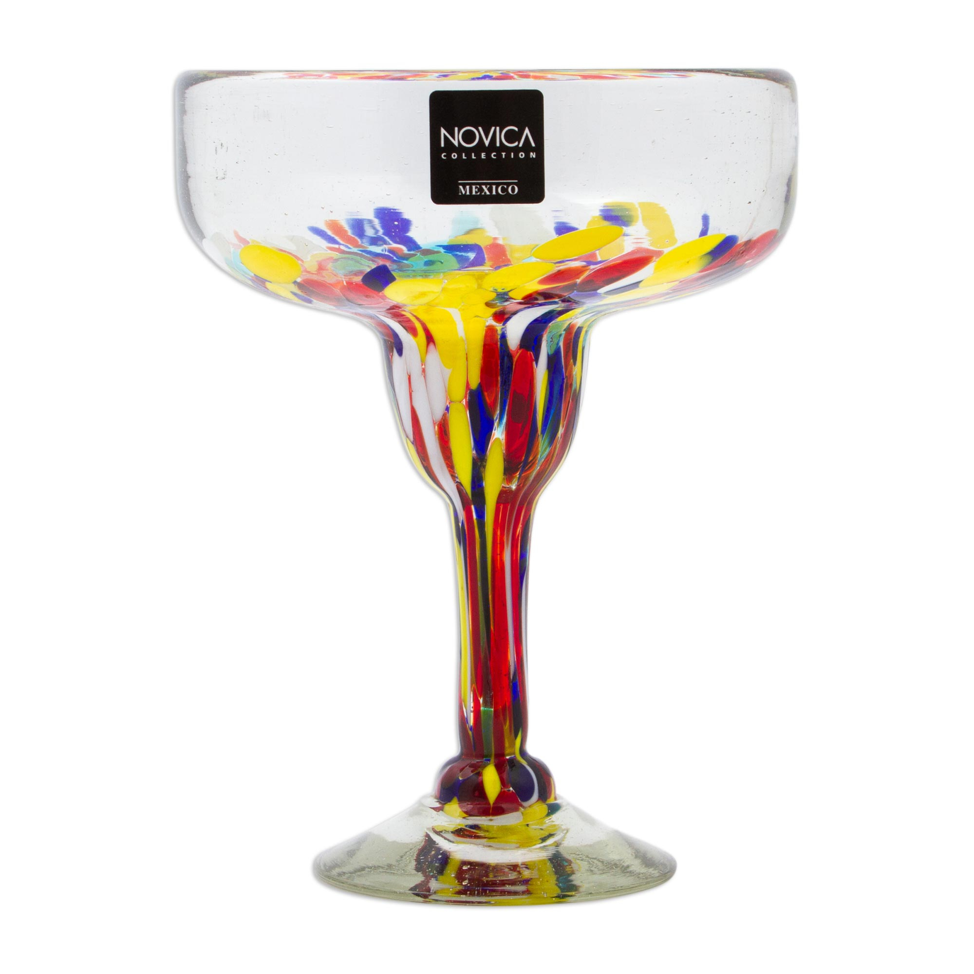 Set Of 6 Multicolor Hand Blown Glass Margarita Glasses Confetti Festival Novica