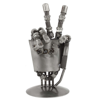 Auto part sculpture, 'Rustic Robot Hand' - Mexico Handcrafted Recycled Metal Sculpture