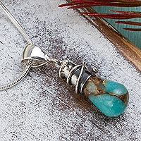 Artisanal Taxco Silver Necklace with Amazonite,'Golden Sea Currents'