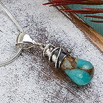 Artisanal Taxco Silver Necklace with Amazonite, 'Golden Sea Currents'