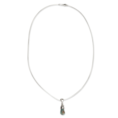 Amazonite pendant necklace, 'Golden Sea Currents' - Artisanal Taxco Silver Necklace with Amazonite