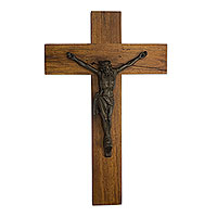 Parota wood crucifix, 'Christ Jesus' - Hand Crafted Mexican Hardwood Wall Crucifix