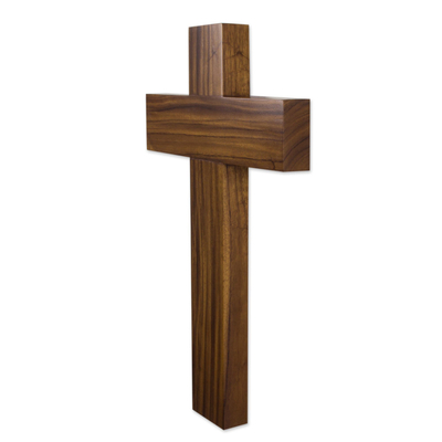 Parota wood cross, 'Temperance' - Minimalist Hand Carved Hardwood Cross for the Wall