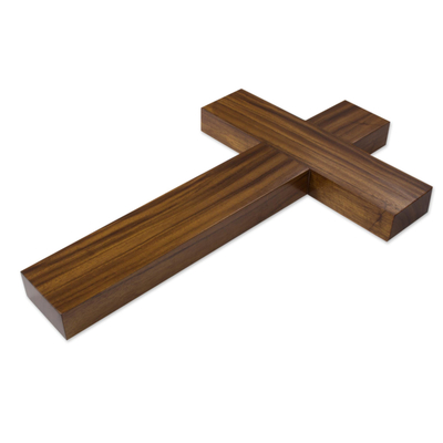 Parota-Holzkreuz - Minimalistisches handgeschnitztes Hartholzkreuz für die Wand