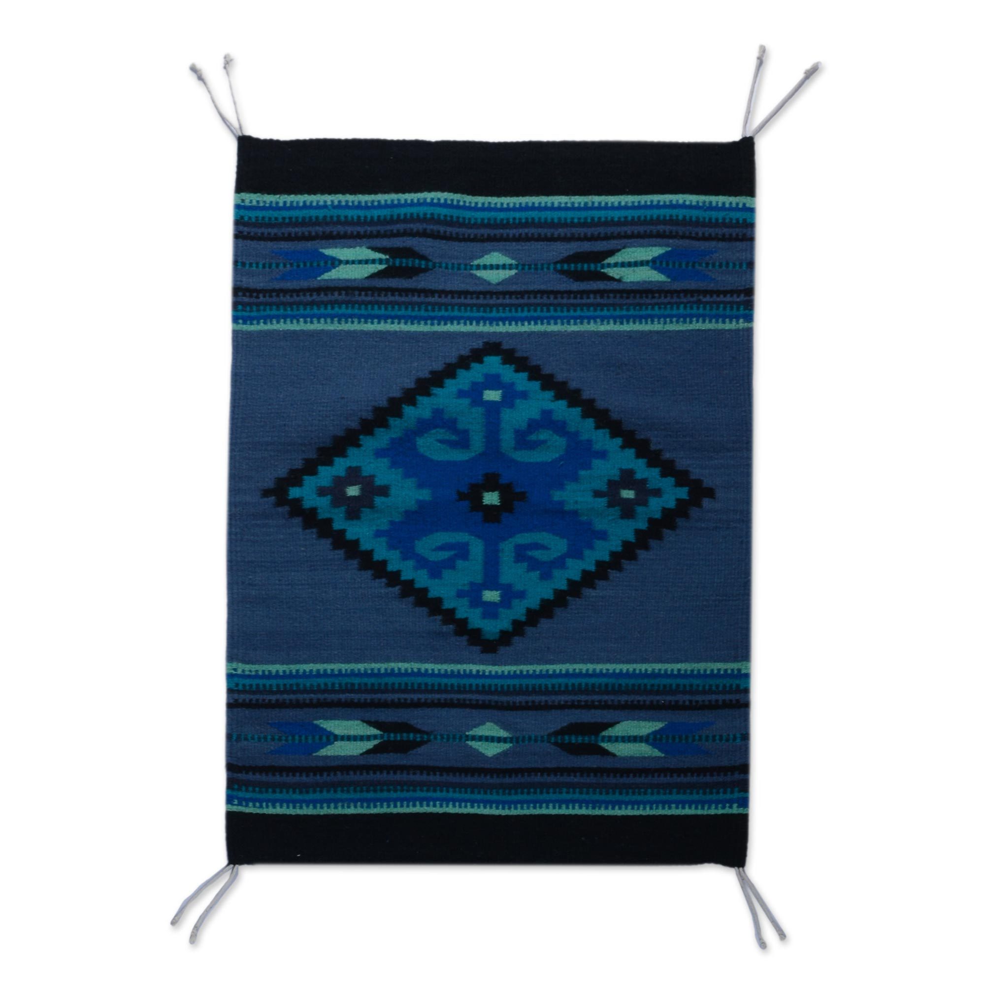 Handwoven Authentic Zapotec Rug in Blue (2 x 3.5) Blue Arrow NOVICA