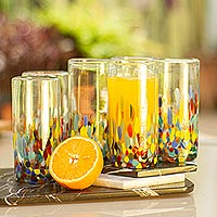 Blown glass highball glasses, 'Confetti Festival' (set of 6) - Multicolor Hand Blown Glass Highball Glasses (Set of 6)