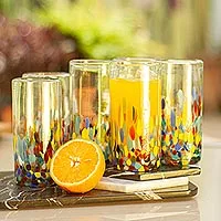 Blown glass highball glasses, 'Confetti Festival' (set of 6)