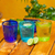 Handblown juice glasses, 'Beach Vibes' (set of 6) - Hand Blown Glass Juice Glasses in 3 Colors (Set of 6)