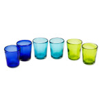 Handblown juice glasses, 'Beach Vibes' (set of 6) - Hand Blown Glass Juice Glasses in 3 Colors (Set of 6)