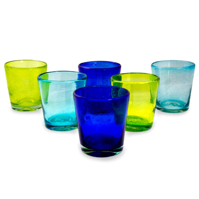 Vasos de jugo soplados a mano, 'Beach Vibes' (juego de 6) - Vasos de Jugo de Vidrio Soplado a Mano en 3 Colores (Juego de 6)