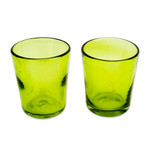 Handblown juice glasses, 'Beach Vibes' (set of 6) - Hand Blown Glass Juice Glasses in 3 Colors (Set of 6)