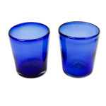 Handblown juice glasses, 'Beach Vibes' (set of 6) - Hand Blown Glass Juice Glasses in 3 Colors (Set of 6)