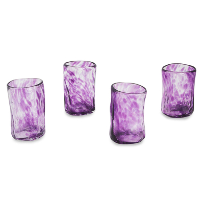 Blown glass shot glasses, 'Lilac Mist' (set of 4) - Set of 4 Purple Blown Glass Mezcal Shot Glasses from Mexico