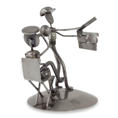 Auto part sculpture, 'Rustic Film Director' - Recycled Metal and Auto Part Filmmaker Sculpture from Mexico