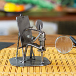 Auto part sculpture, 'Rustic Artist at Work' - Handcrafted Recycled Metal and Auto Part Painter Sculpture