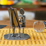 Auto part sculpture, 'Rustic Artist at Work' - Handcrafted Recycled Metal and Auto Part Painter Sculpture