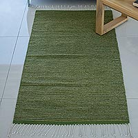 Tapete de lana zapoteca, 'Oaxaca Hillside' (2.5x5) - Mexican Handwoven Green 2.5 x 5 Authentic Zapotec Rug