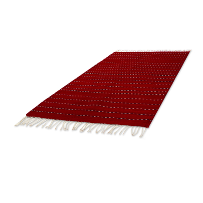 Alfombra zapoteca de lana, 'Senderos de Zimatlán' (2.5x5) - Auténtica alfombra zapoteca tejida a mano en rojo (2.5 x 5)