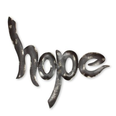Iron wall sculpture, 'Hope' - Inspirational Black Iron Hope Wall Sign from Mexico
