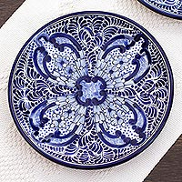 Platos fiambrera cerámica, 'Caleidoscopio de Puebla' (par) - Platos fiambrera Cerámica Azul Artesanal Artesanal (Pareja)