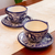 Juego de taza y plato de cerámica - Taza y Platillo Floral Azul de Cerámica Mayólica