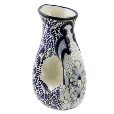 Keramischer Krug, „Puebla Kaleidoskop“. - Handwerklich hergestellter blauer Blumenkrug aus Keramik