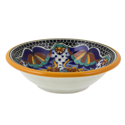 Ceramic soup bowls, 'Zacatlan Flowers' (pair) - Ceramic 7-Inch Soup Bowls from Mexico (Pair)