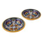 Ceramic soup bowls, 'Zacatlan Flowers' (pair) - Ceramic 7-Inch Soup Bowls from Mexico (Pair)