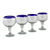 Blown glass goblets, 'Cobalt Kiss' (set of 4) - Cobalt Blue Rim Hand Blown 18 oz Wine Glasses (Set of 4) (image 2c) thumbail