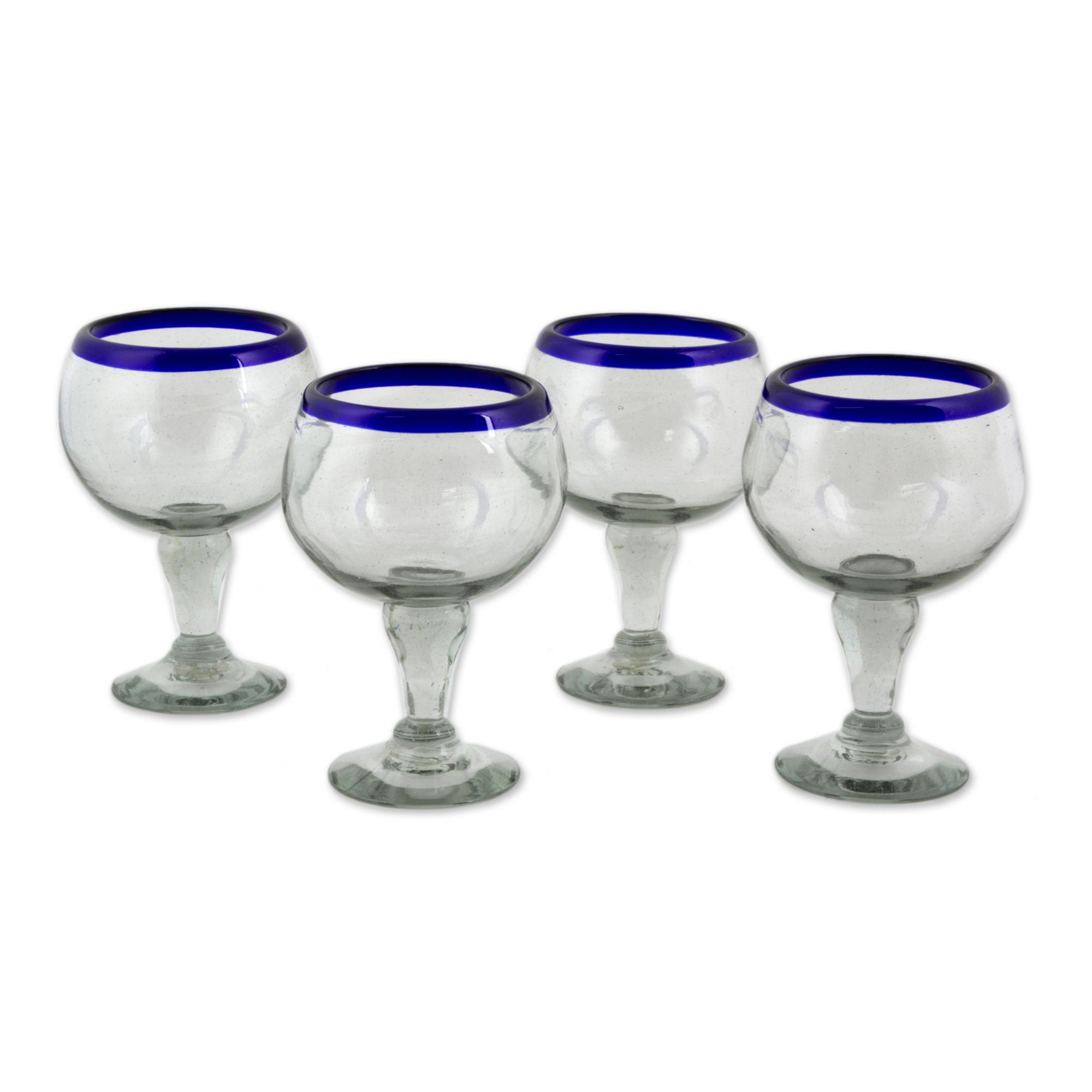 UNICEF Market | Cobalt Blue Rim Hand Blown 18 oz Wine Glasses (Set of 4 ...