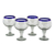 Blown glass goblets, 'Cobalt Kiss' (set of 4) - Cobalt Blue Rim Hand Blown 18 oz Wine Glasses (Set of 4) (image 2d) thumbail