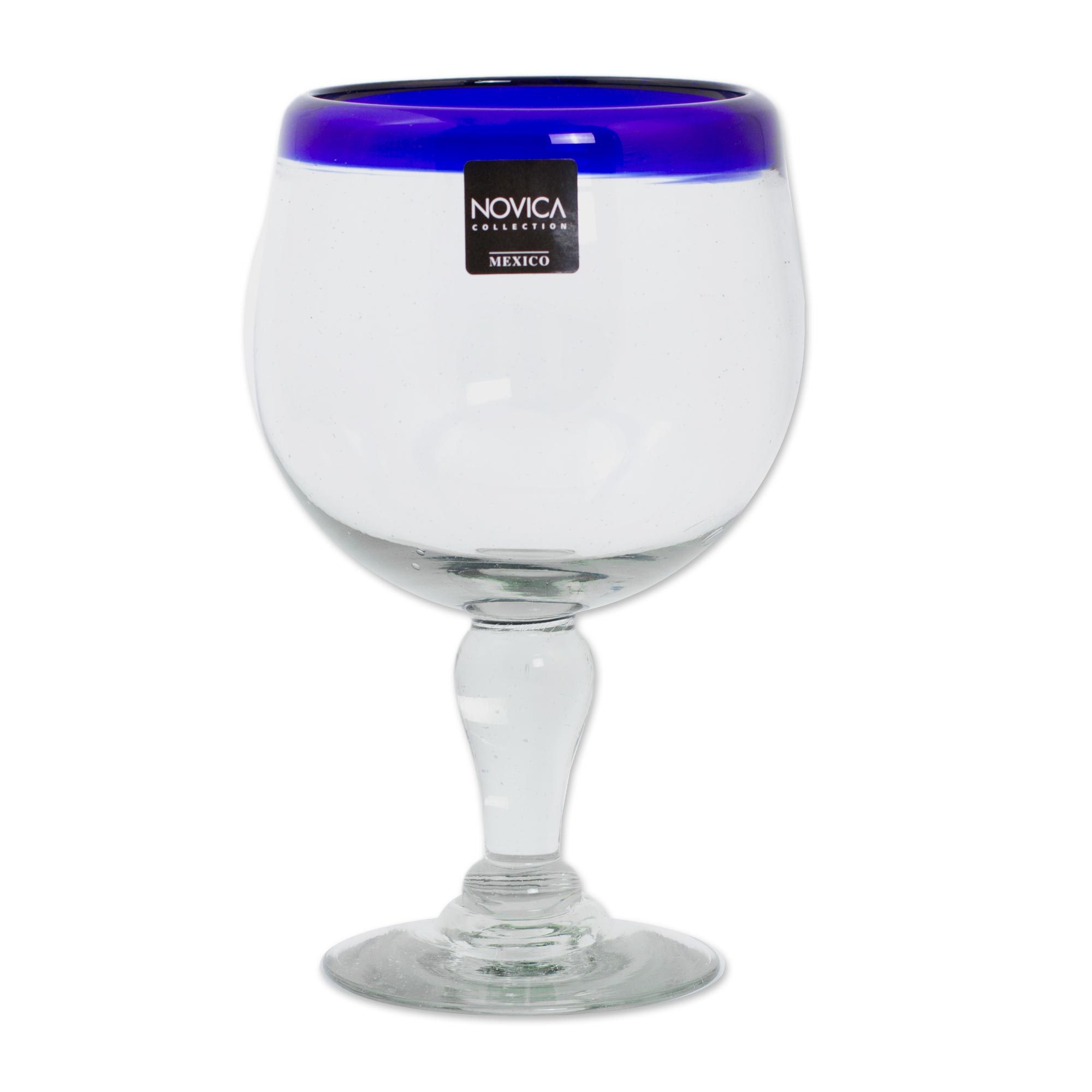 Cobalt Blue Rim Hand Blown 18 oz Wine Glasses (Set of 4) Cobalt Kiss