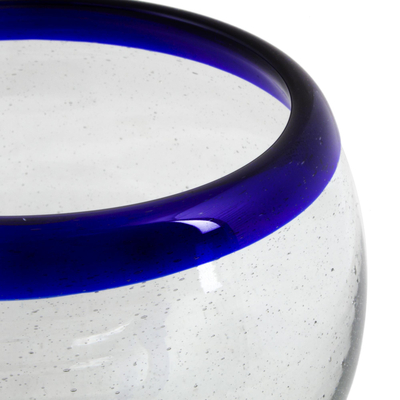 Becher aus mundgeblasenem Glas, (4er-Set) - Kobaltblauer Rand, mundgeblasene 18-Unzen-Weingläser (4er-Set)