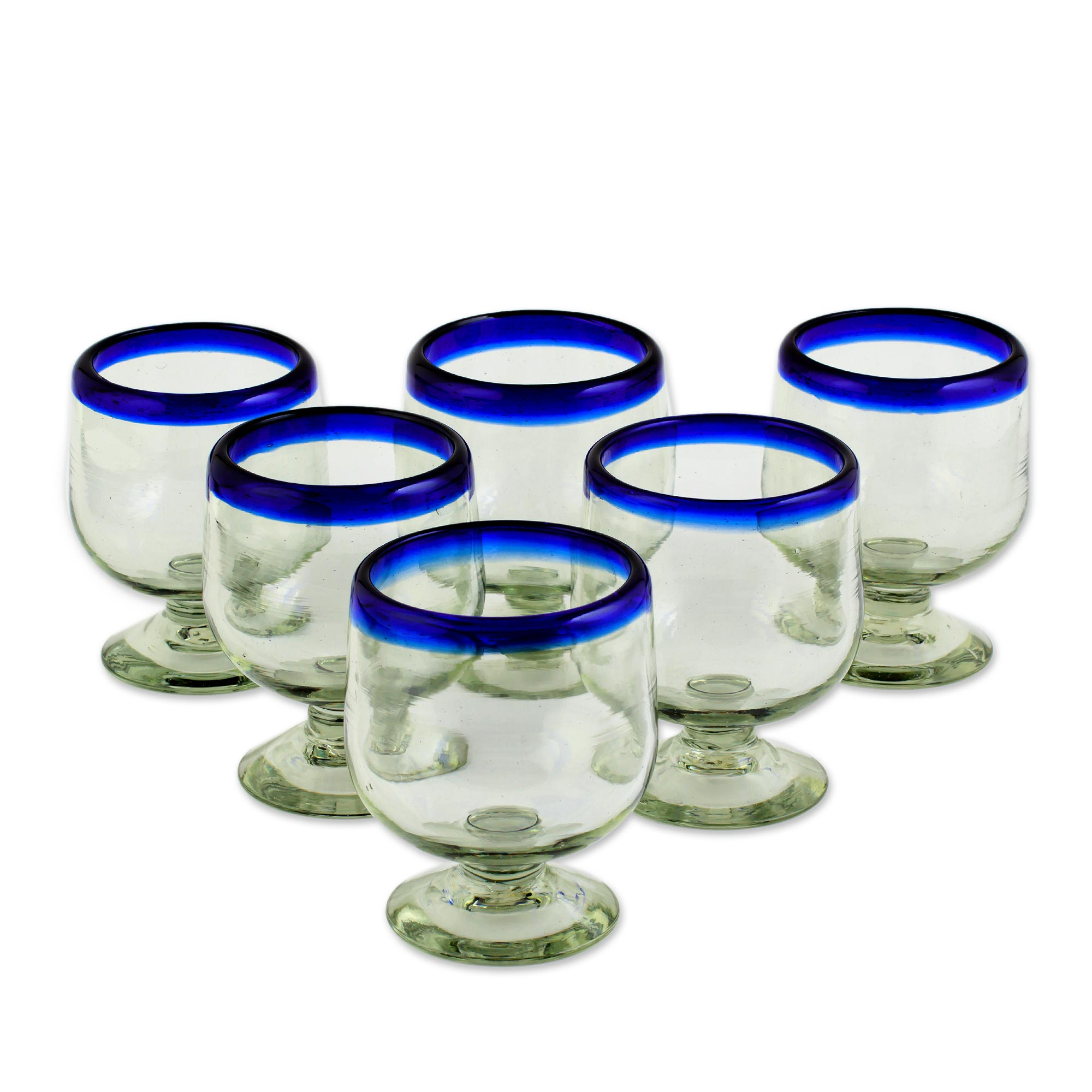 Unicef Market Cobalt Blue Rim Hand Blown 6 Oz Tequila Glasses Set Of 6 Cobalt Kiss