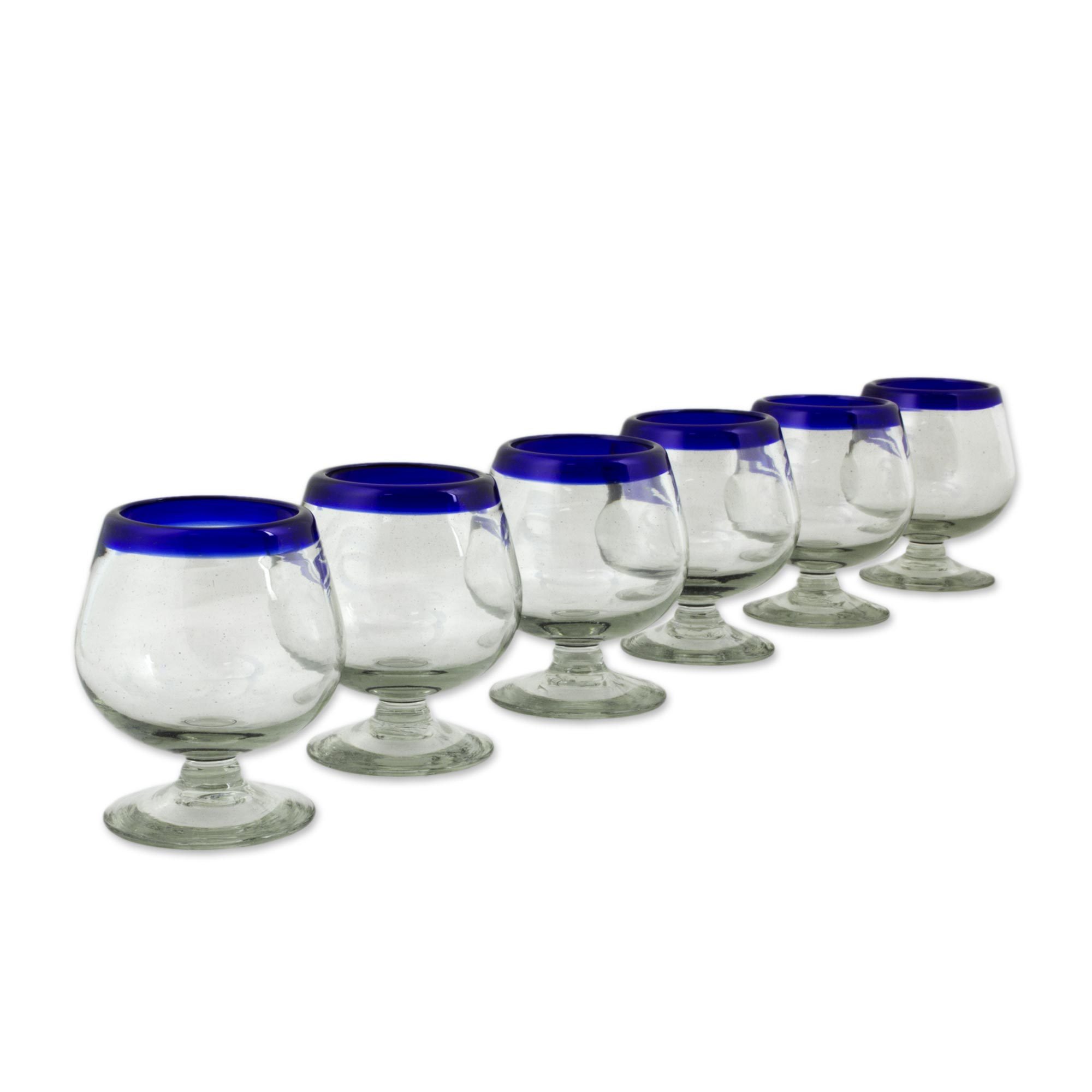 Cobalt Blue Rim Hand Blown 6 oz Tequila Glasses (Set of 6) Cobalt