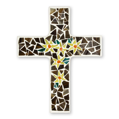 Cruz de mosaico de vidrio - Cruz de pared de mosaico de vidrio reciclado artesanal