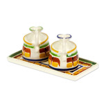 Majolica ceramic oil and vinegar set, 'Puerto Vallarta' (3 pieces) - Handcrafted Mexican Majolica Ceramic Oil and Vinegar Set