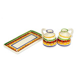 Majolica ceramic oil and vinegar set, 'Puerto Vallarta' (3 pieces) - Handcrafted Mexican Majolica Ceramic Oil and Vinegar Set