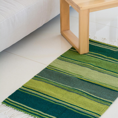 Zapotec wool rug, 'Zapotec Hillsides' (2x3.5) - Green and Teal Handwoven Zapotec Wool Rug (2x3)