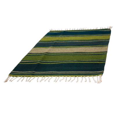 Teppich aus zapotekischer Wolle, 'Zapotec Hillsides' (2x3,5) - Handgewebter zapotekischer Wollteppich aus Grün und Teal (2x3)