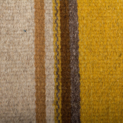 Tapete de lana zapoteca, (2x3.5) - Tapete de lana zapoteca Tejida a Mano Café y Oro (2x3)