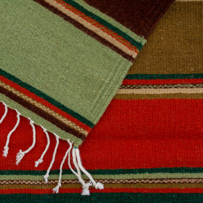 Alfombra de lana zapoteca, 'Zapotec Seasons' (2x3.5) - Alfombra de lana zapoteca multicolor a rayas de 2 x 3.5 pies