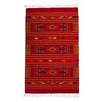 Zapotec wool rug, 'Mitla Scarlet' (4x6.5) - Red Geometric Motif Handwoven Zapotec Wool Rug 4 x 6.5