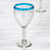 Blown glass wine glasses, 'Aquamarine Kiss' (set of 6) - Clear with Aqua Rim Hand Blown 8 oz Wine Glasses (Set of 6) (image 2) thumbail