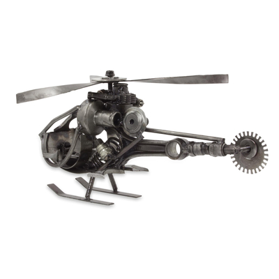 Upcycled auto part sculpture, 'Helicopter' - Handcrafted Helicopter Sculpture of Recycled Auto Parts