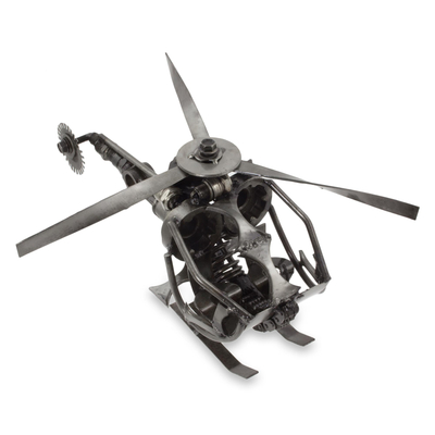 Upcycled auto part sculpture, 'Helicopter' - Handcrafted Helicopter Sculpture of Recycled Auto Parts