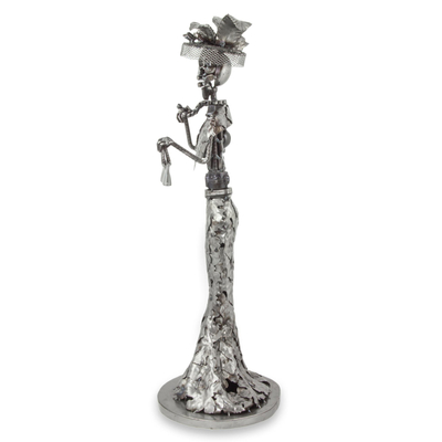Upcycled metal sculpture, 'Elegant Catrina' - Day of the Dead Catrina Skeleton Recycled Metal Sculpture